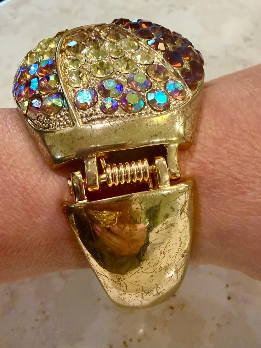 Two-Tone Gold and Amber Crystal Cuff Statement Bracelet